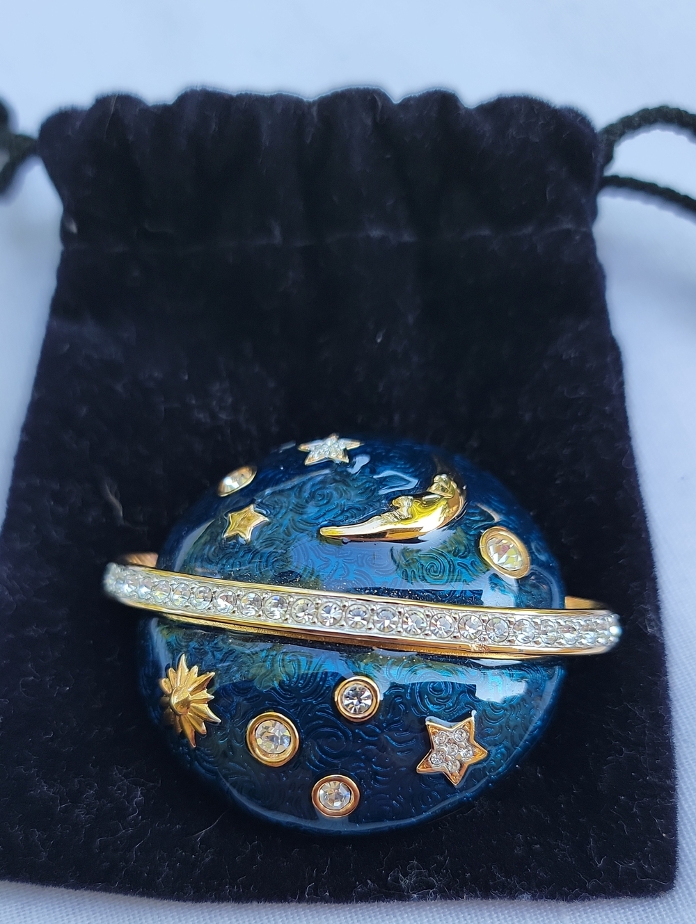 Vintage Swarovski Blue and Gold Celestial Planet Brooch Stunning Classical